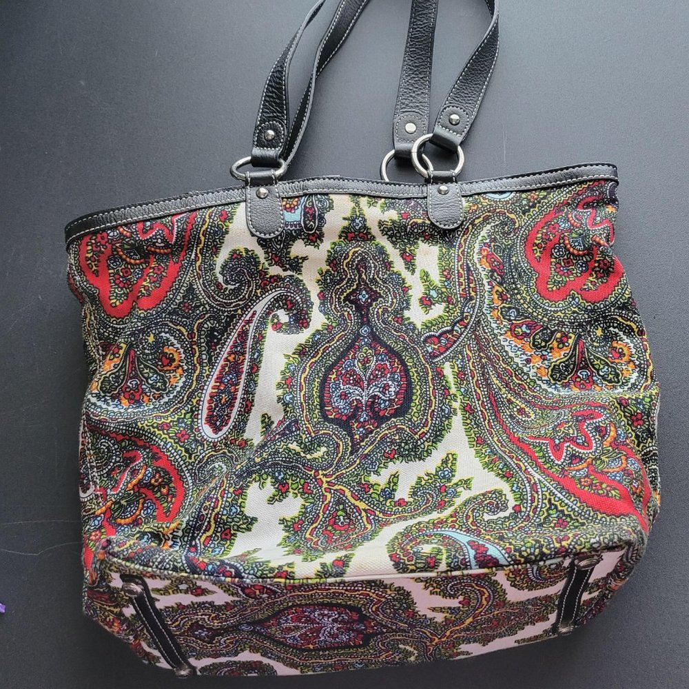 Talbots Large Paisley Tapestry Handbag Purse with Clip Closure Inside Pockets - Picture 3 of 5